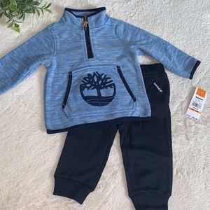 NWT Timberland 12M 2 pc. Quarter Zip Sweatshirt & Joggers Set Blue & Black